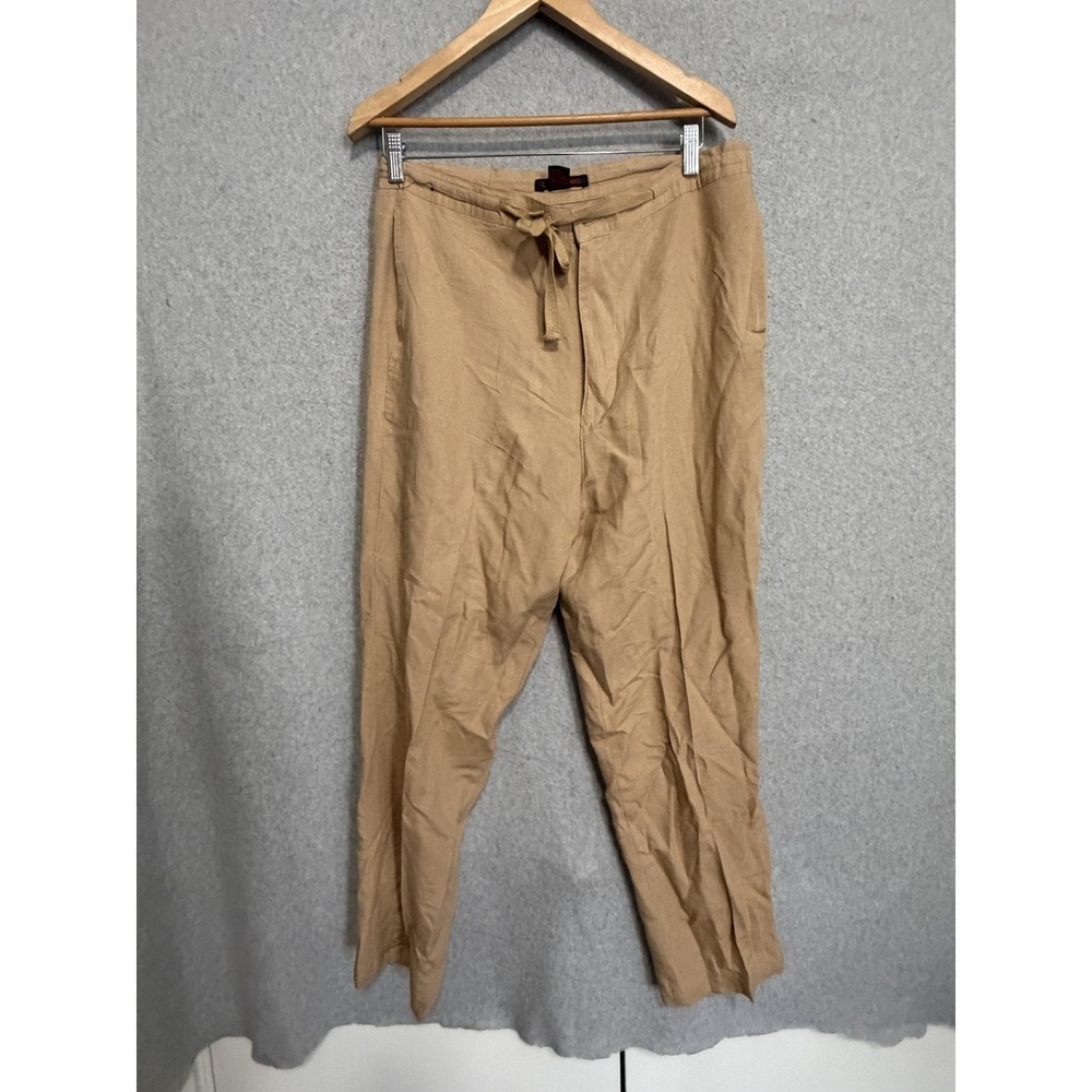 Linea Uomo Pants Mens 34x30 Beige Linen Viscose Drawstring Chino Lightweight
